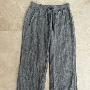 Athleta Blue Cotton-Linen Blend Drawstring Trousers